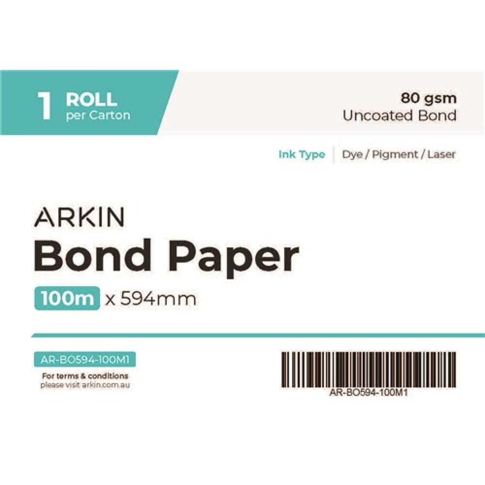 Arkin Bond Paper 80gsm 610mm x 50m 2 Rolls Carton White