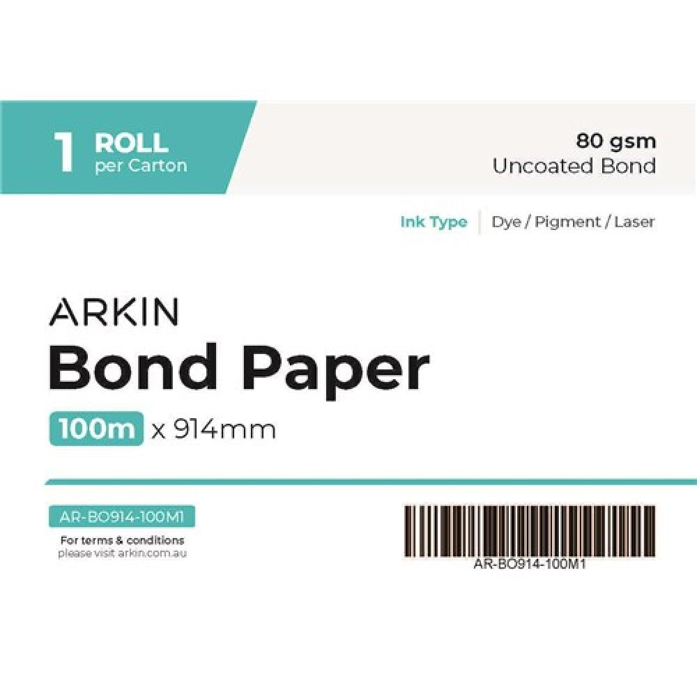 Arkin Bond Paper 80gsm 914mm x 100m 1 Roll Carton White