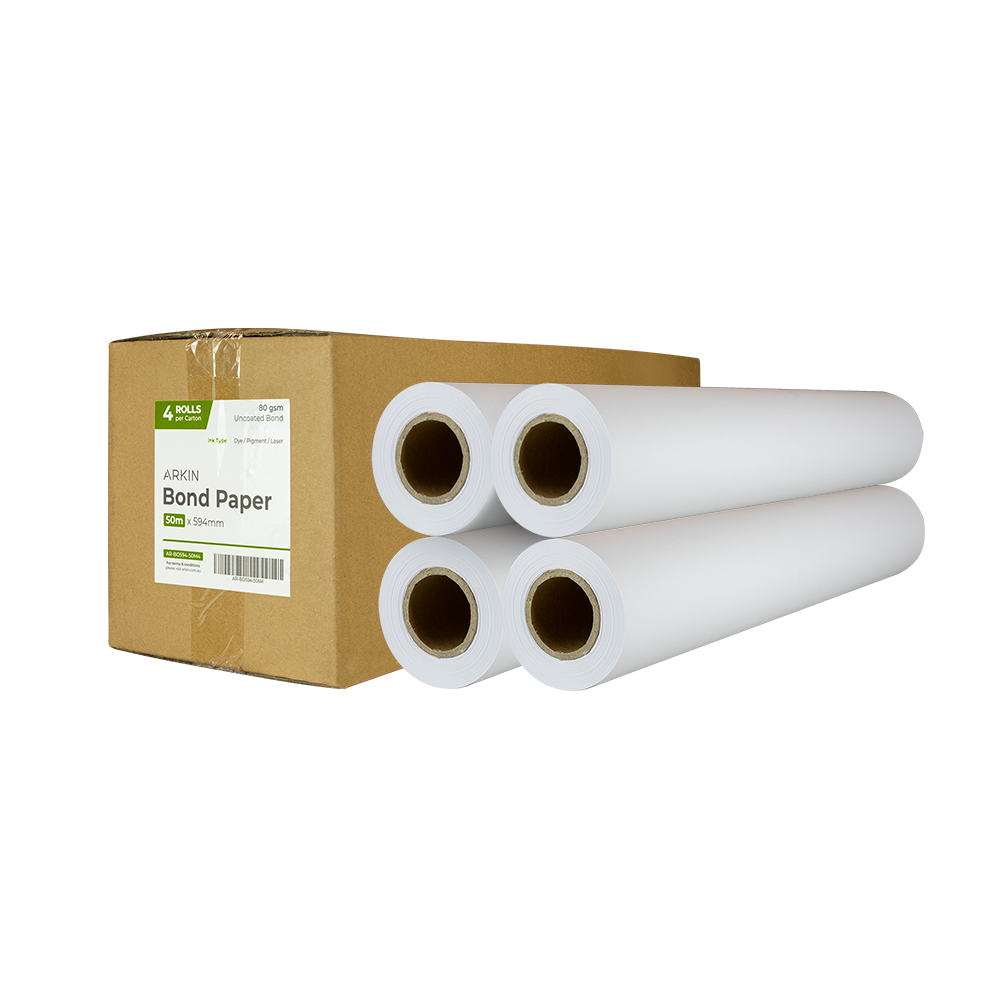 Arkin Bond Paper 80gsm 594mm x 50m 4 Rolls Carton White