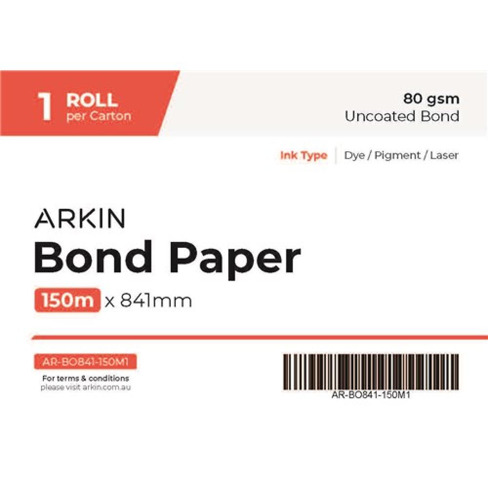 Arkin Bond Paper 80gsm 841mm x 150m 1 Roll Carton White