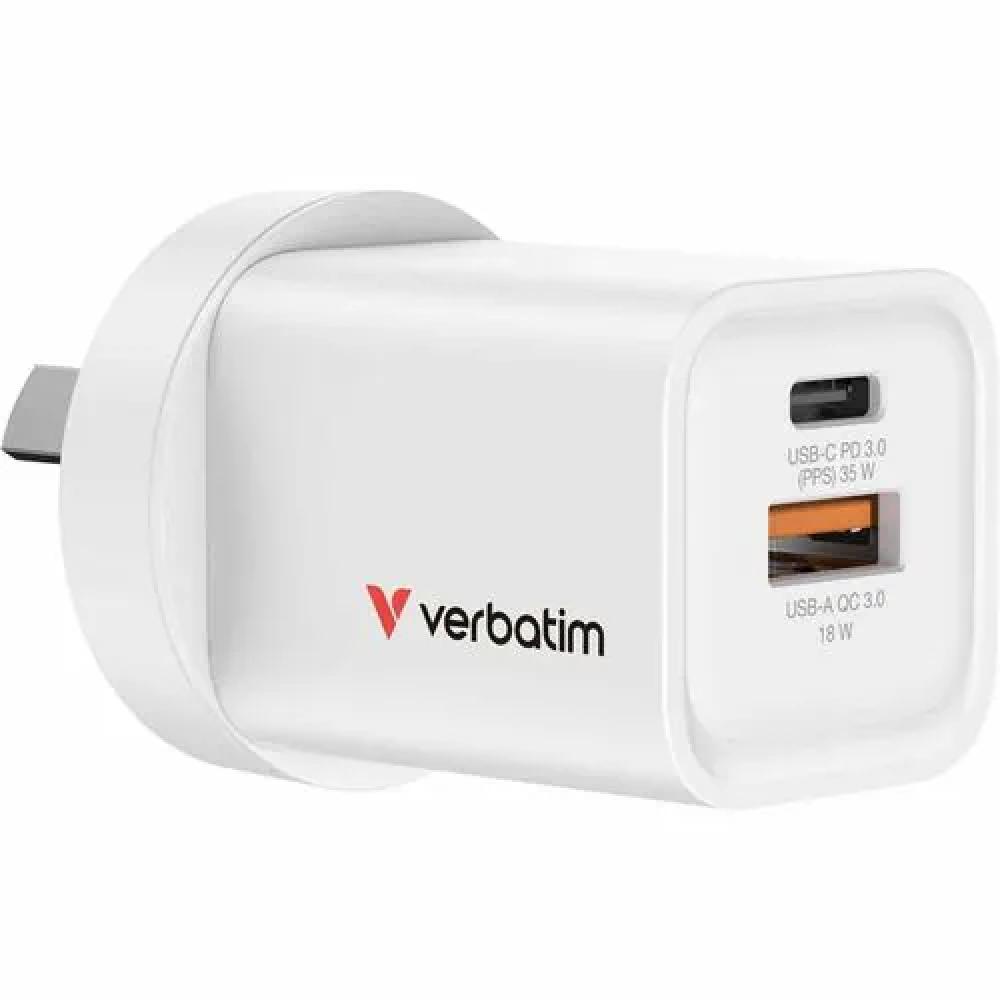 Verbatim 35W Dual Port USB-C/A GaN Wall Charger White