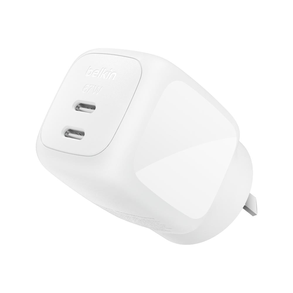 Belkin BoostCharge Pro 67W Dual USB C GaN Wall Charger White