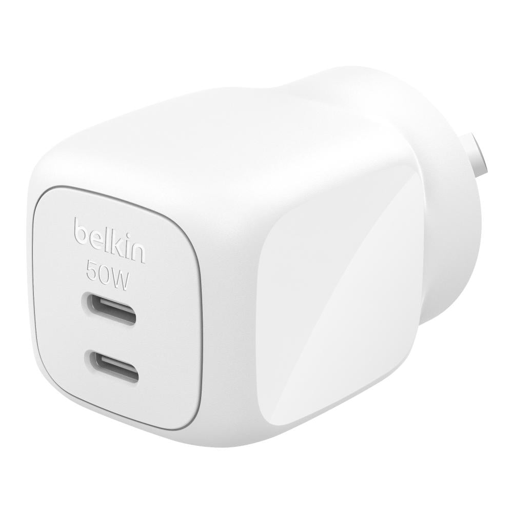 Belkin BoostCharge Pro 50W Dual USB C GaN Wall Charger White