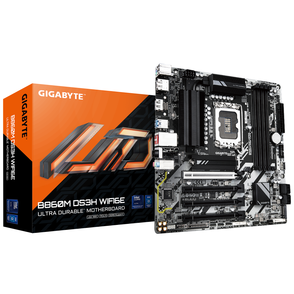 Gigabyte B860M DS3H WiFi6E LGA 1851 Micro ATX Motherboard DDR5 PCIe 5.0 Intel WiFi 6E USB 3.2
