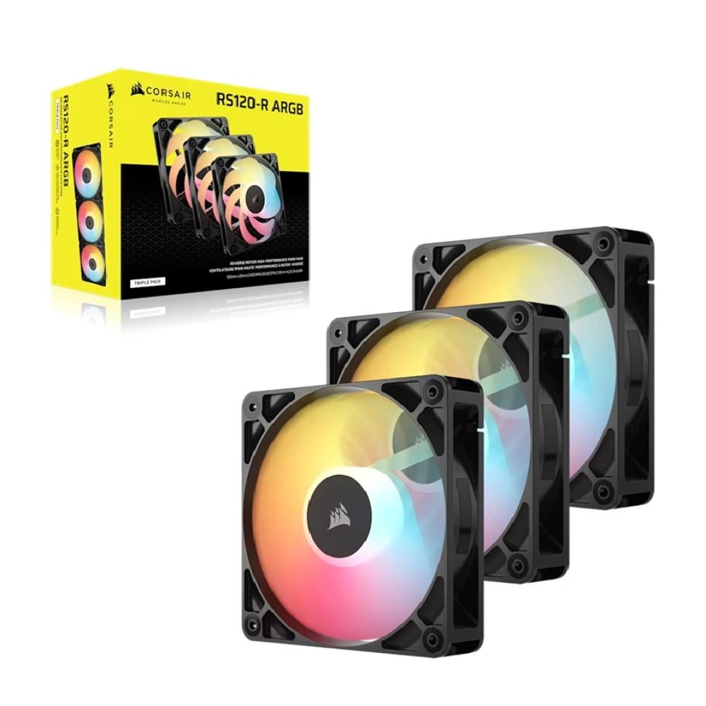 Corsair RS120-R ARGB 120mm PWM Reverse Fans 3-Pk - Black CO-9050196-WW