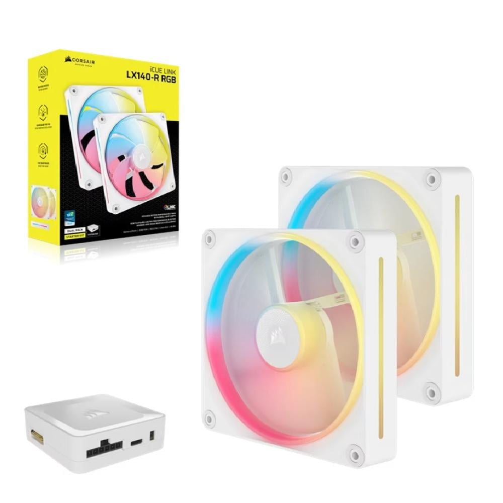 Corsair Icue Link LX140R RGB 140mm PWM Reverse Fans Dual Pack - White CO-9051056-WW
