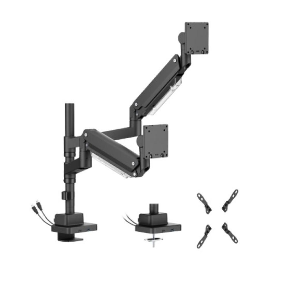 Brateck Matte Black  Super  Heavy-Duty Pole-Mounted Dual Monitor Arm