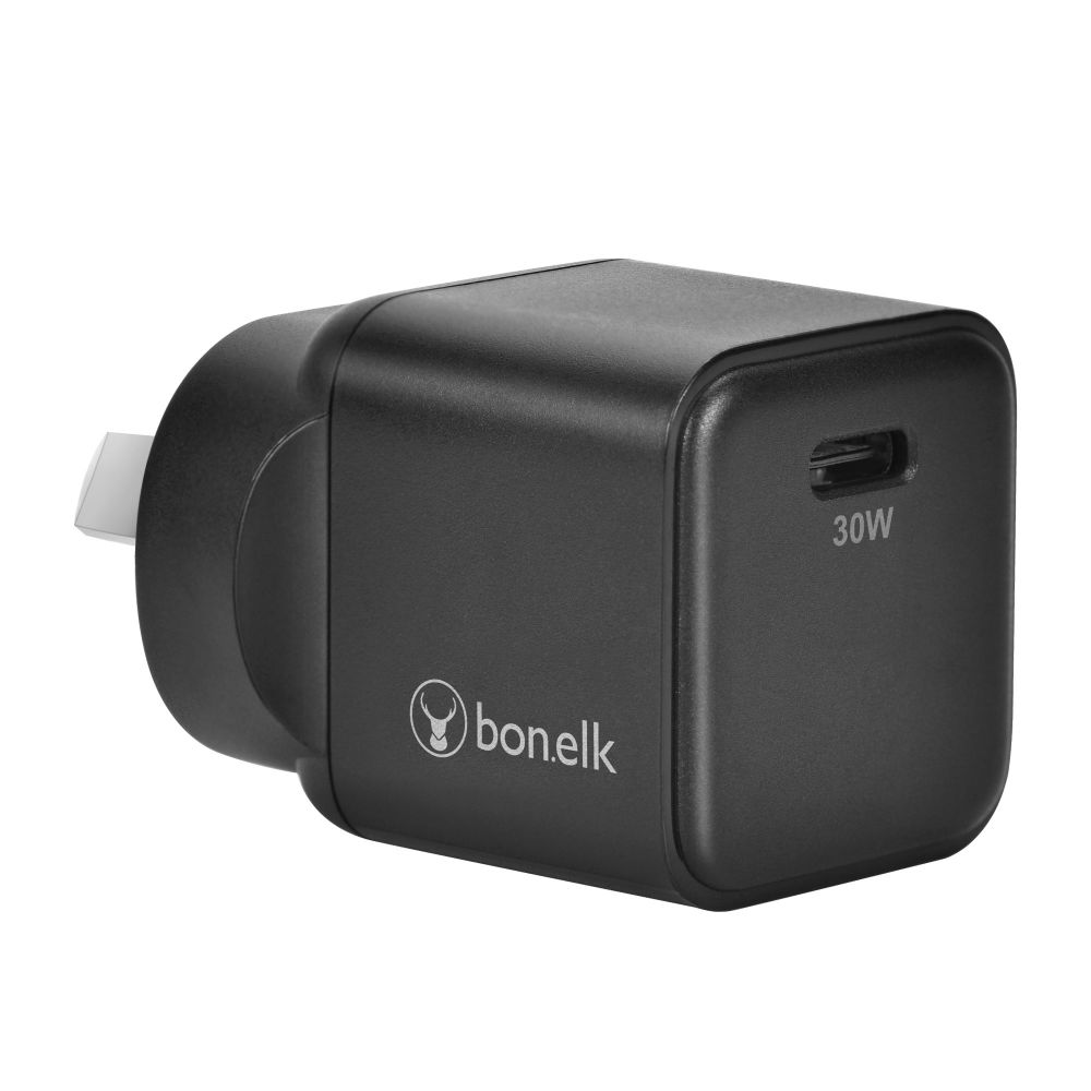 Bonelk 30w PD USB-C GaN Wall Charger  with Easy Grip Cable - Black