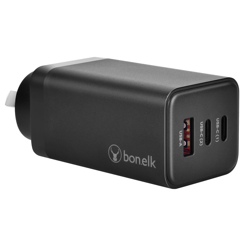 Bonelk 65W PD GaN Wall Charger 2 x USB-C 1 x USB-A  - Black